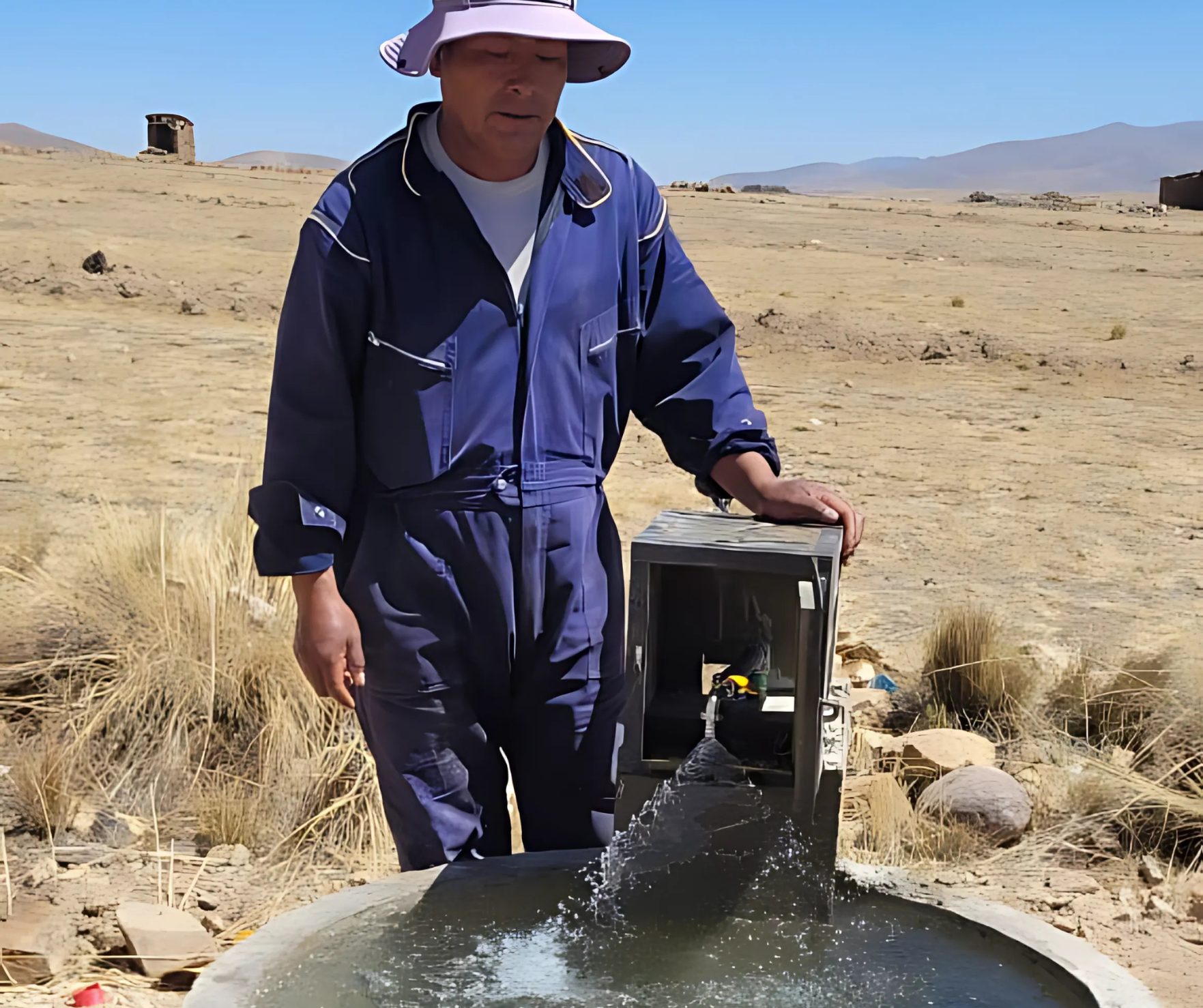 Bolivien avec un puits d'eau dans les montagnes