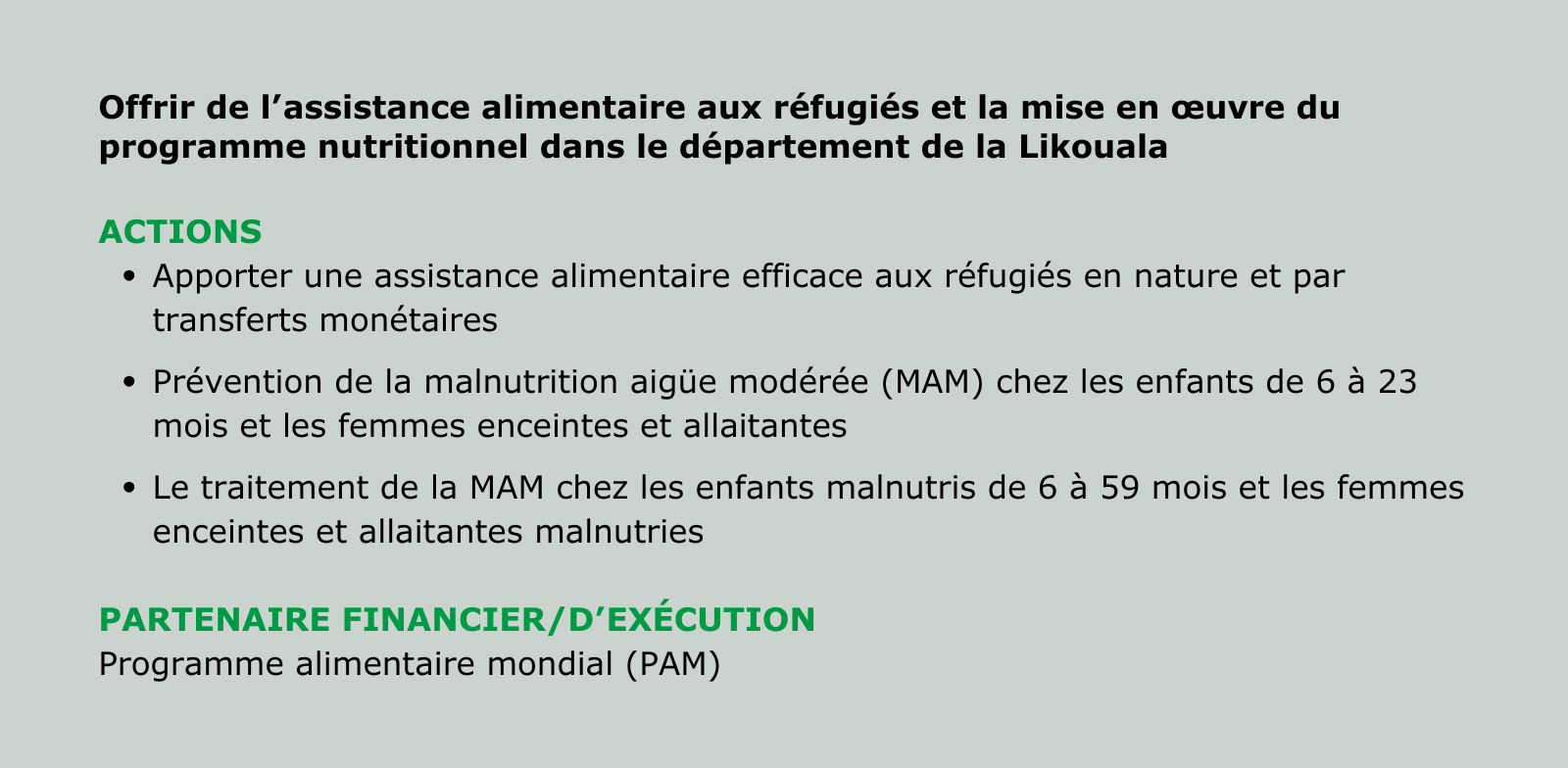 projet en nutrition avec le PAM